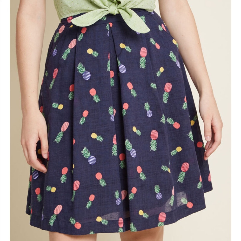 Modcloth Navy A-Line Skirt with Pineapple Print